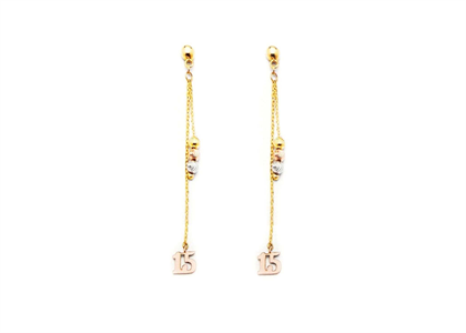 Three Tone Plated Dangle Numerical Earring